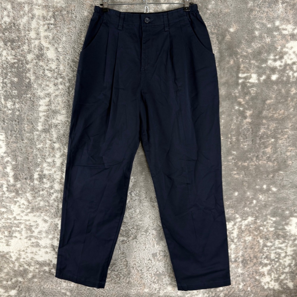 Lee Petite Size 10p Relaxed Fit Pleated Chino Trousers Navy Blue Women